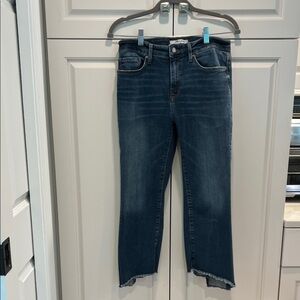 Mavi Dark Blue Cropped Frayed-Hem Jeans 29 in waist and inseam 21 inches.